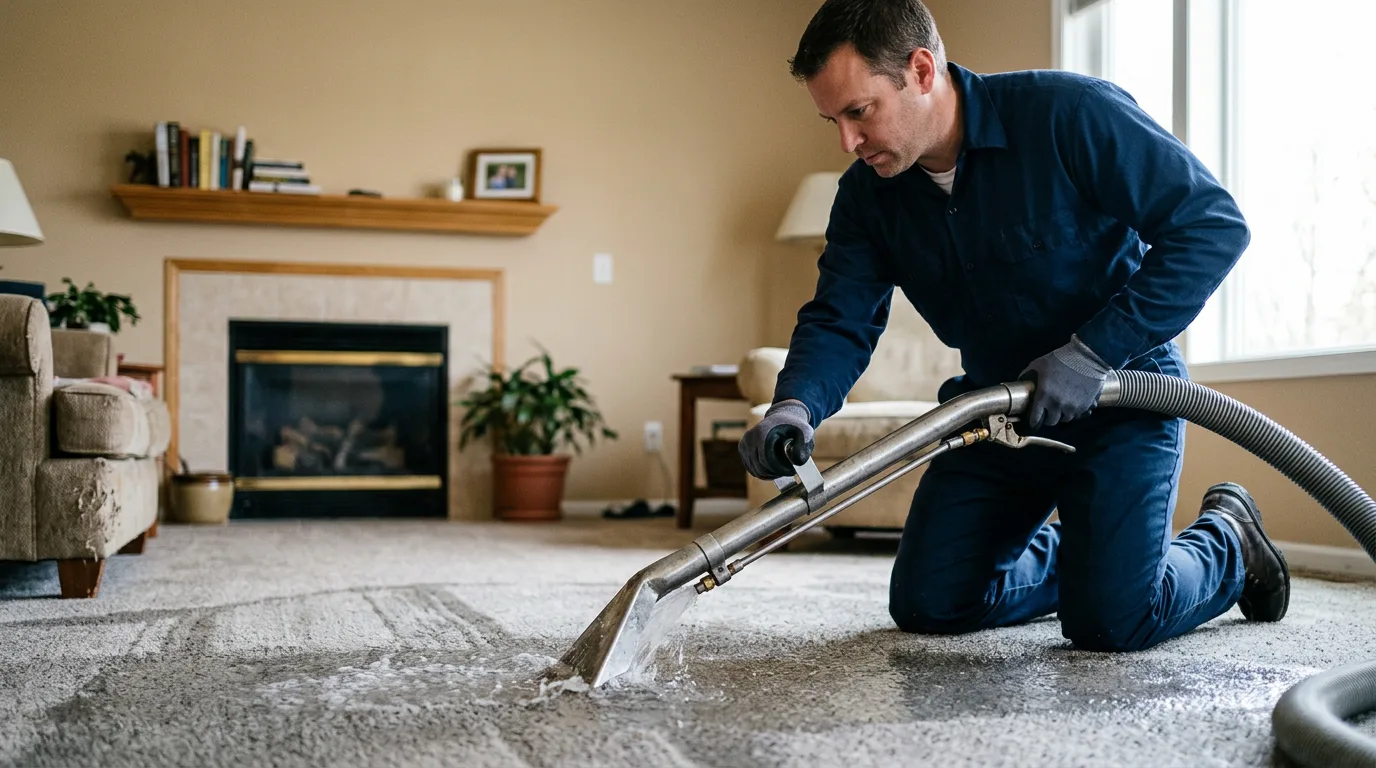 Water damage restoration technician working near Watertown, WI